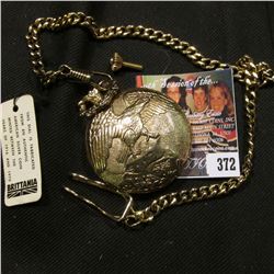 Men's Hunting case watch with Eagle design and watch chain; dial is made with a Gold highlighted Wal