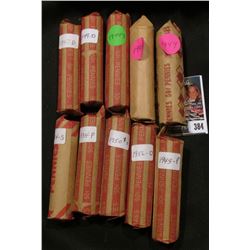 (10) Various solid date "Wheat" Cent Rolls of Lincoln Cents dating back to 1934.