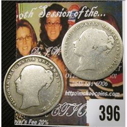 1840 & 1879 Great Britain Silver Shillings, G-VG.