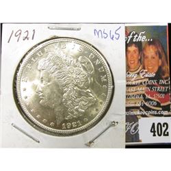 1921 P Morgan Silver Dollar, Gem Brilliant Uncirculated, MS65