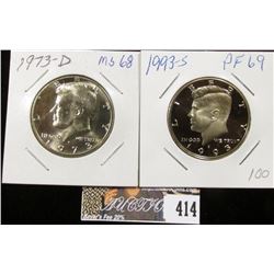 1973 D MS68 & 1993S Proof69 Kennedy Half Dollars.