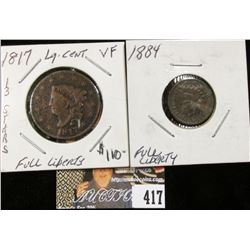 1817 U.S. Large Cent & 1884 Indian Head Cent, EF Weak strike.