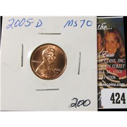 2005 D Lincoln Cent, Brilliant RED MS70.