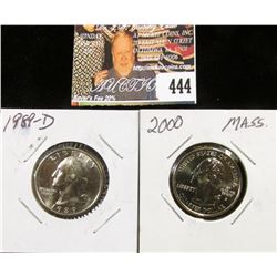1989 D MS68 & 2000 P MS69 Massachusetts Statehood Quarters.