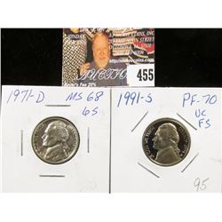 1991 S PR70 Cameo and 1971 D MS68 Jeferson Nickels.