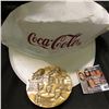 Image 2 : White & Red Coca-Cola Cap & 1886-1986 Coca-Cola Distributor Large Bronze Medal, 3" x 1/4", depicts 1