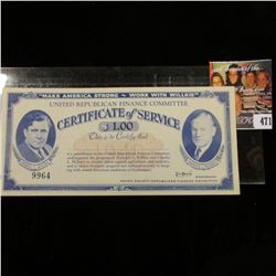 1940 ""Make America Strong -Work With Willkie" United Republican Finance Committee Certificate of Se