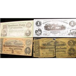 (2) Replicas of  Old Feb. 17, 1864 $5 Civil War Bank Note, poor condition; post card depicting $500 