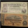 Image 2 : (2) Replicas of  Old Feb. 17, 1864 $5 Civil War Bank Note, poor condition; post card depicting $500 