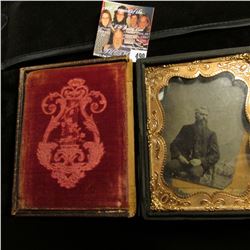 Civil War Era Tin Type in embossed leather case with gold-colored frame. Lid and box may not match.
