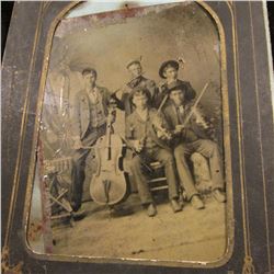 Group of Civil War era Tin types & Black and White Photos,one has a gold-colored frame, another depi
