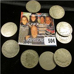 (9) Liberty "V" Nickels. Circulated.