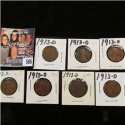 1912 D & (6) 1913 D Lincoln Cents, various grades, all semi-key date.
