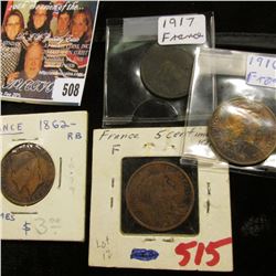 France Five Centimes: 1862, 1911, 1916, & 1917.