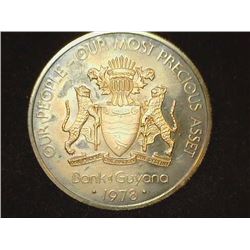 1978 Bank of Guyana One Dollar, depicts native Crocodile. Prooflike.