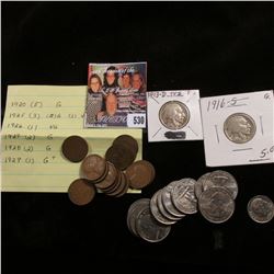 (14) Lincoln Cents dating 1920-29, average circulated; 1997 P Dime; (11) Clad Washington Quarters, o