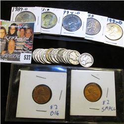 1982 D Big & Small variety Cents, BU; 1989D, 91D, 94D, 95P, & 99D Delaware Washington Quarters, BU; 