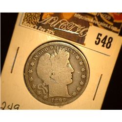 1899 P U.S. Barber Silver Half Dollar, Good.