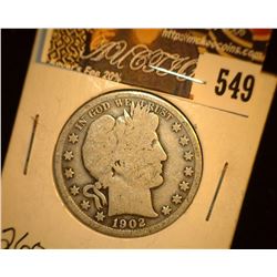 1902 O U.S. Barber Silver Half Dollar, Good.