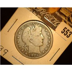 1914 S U.S. Barber Silver Half Dollar, Good+.