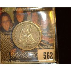 1845 P Liberty Seated Quarter, No motto above Eagle, variety 1, Fine.