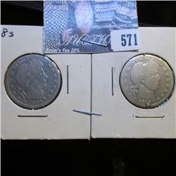 1908 S & 13 P U.S. Barber Quarters, AG-G. Red Book value in Good is $40.00.