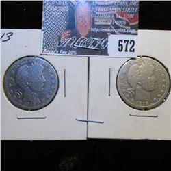 1913 P & 15 S U.S. Barber Quarters, AG-G. Red Book value in Good is $47.00.