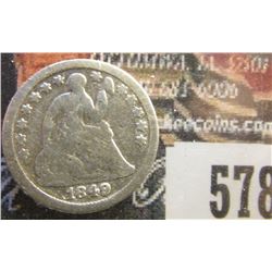 1849 Normal Date U.S. Seated Liberty Half Dime, Good.