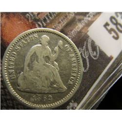 1862 'Civil War Era' U.S. Seated Liberty Half Dime, Good+