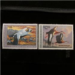 1990 & 1992 Mint, unsigned U.S. Department of the Interior Migratory Waterfowl Stamps, some gum.