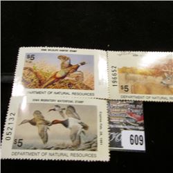 1990 Signed, 1992 Signed Iowa Habitat;  1990 Iowa Migratory Waterfowl Stamp, unsigned.