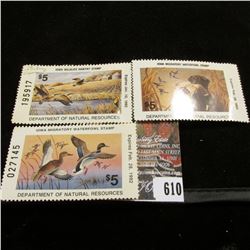 1991 Signed Iowa Wildlife Habitat Stamp; & 1991 & 1992 Iowa Migratory Waterfowl Stamp, unsigned.