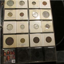 20-pocket Plastic pagewith (16) Different World Coins including Silver.