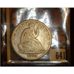 1869 S Liberty Seated Half Dollar, VG.