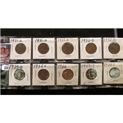 (10) Better Lincoln Cents including (3) 1931 D, (2) 32 D, 33 D, 34 D, 36 P, 37 S, & 38 S. Some BU.