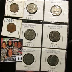 (6) High Grade Jefferson Nickels; 1909 P & P VDB Lincoln Cents in VF-EF.