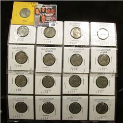 (17) Jefferson Nickels in holders including a Silver War Nickel.