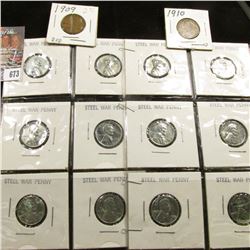 (14) Better Lincoln Cents including a 1909 P VDB EF, 10 P Fine, and a group of WW II Steel Cents.