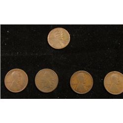 1907 Indian Head Cent; 1913 D Good, 16 D Good, 17 P Good, & 1918 P AU Lincoln Cents.