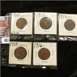 1909 P VDB EF; 13 P VG, 14 P VG, 15 P VG, & 16 P VF Lincoln Cents.