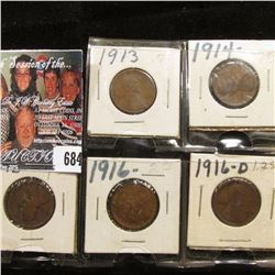 1913P, 14P, 15P, 16P, & D Lincoln Cents, VG-VF.