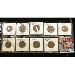 1916D, S, 17P, D, S, 18P, D, S, & 19P Lincoln Cents. Grades up to EF.