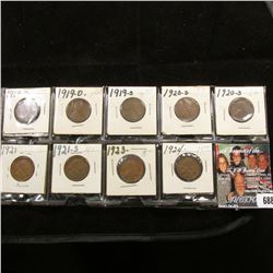 1918D, 19D, S, 20D, S, 21P, S, 23P, & 24P Lincoln Cents, grades up to EF.
