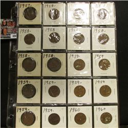 20-Pocket Plastic Page with a collection of (20) Great Britain Half Pennies dated 1957-60.