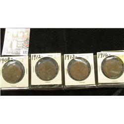 1908, 12, 13, & 16 Great Britain Large Pennies.