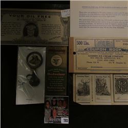 Match Book Cover "Budweiser King of Beer"; card "Uncirculated 40% Silver Eisenhower Dollar Coin"; Ti