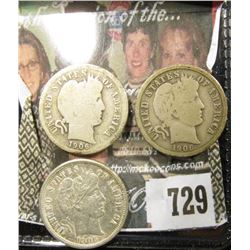 1906 D VG, 1906 O AU & 1906 S G Barber Dimes.