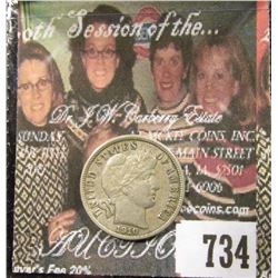 1910 D Barber Dime. EF.