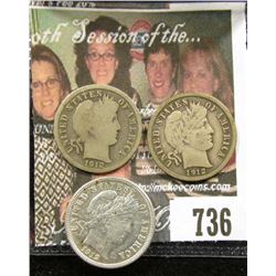 1912 AU, 1912 F & 1912 S G Barber Dimes.