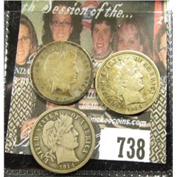 1914 VF, 1914 D VF & 1914 S Barber Dimes.